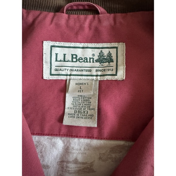 LL Bean Women Red Faded Chore Barn Work Jacket Coat Corduroy Collar Large Petite - Picture 5 of 8